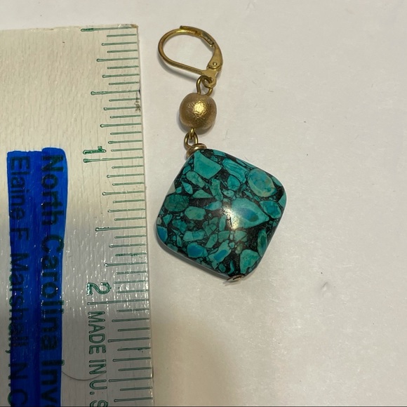 Faux Turquoise Drop Earrings Square Lever Back. - Picture 10 of 13